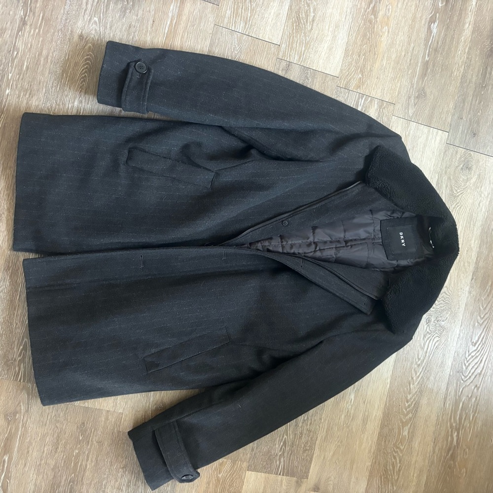 DKNY Black Wool Blend Coat